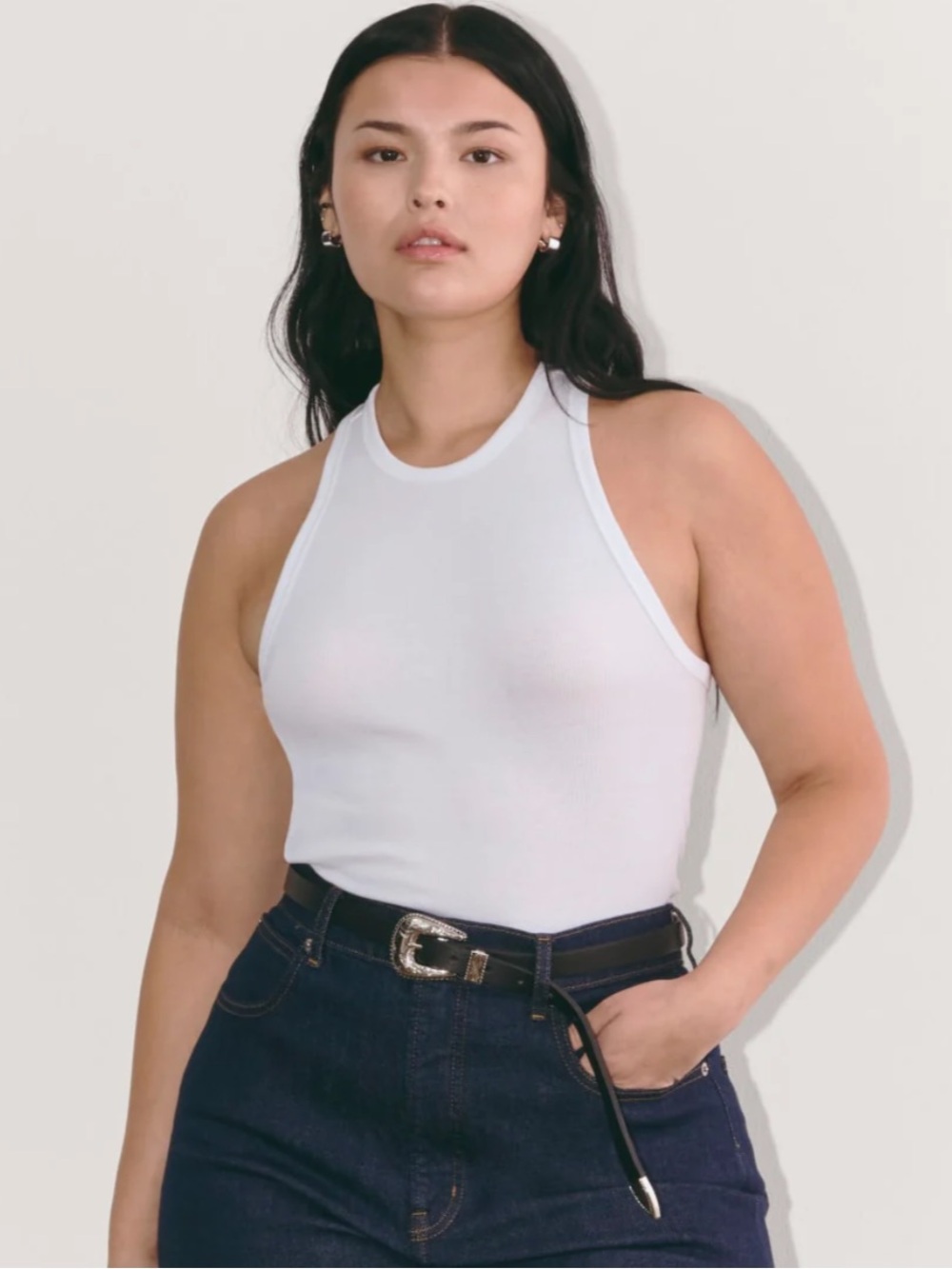Everlane	The Luxe Rib Racerback Tank White Ribbed Sleeveless Tank